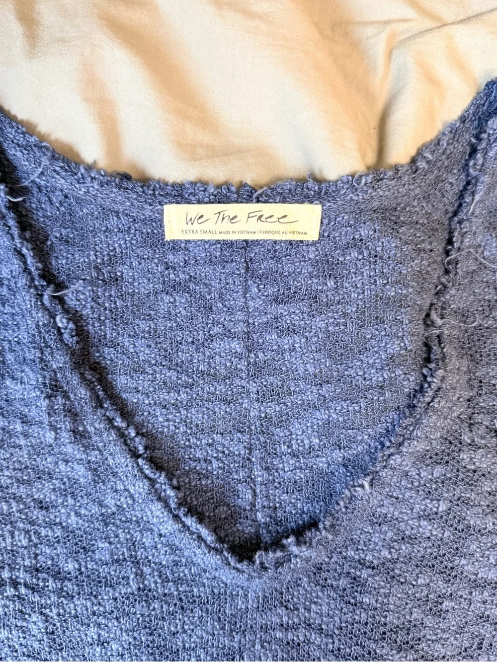 Free People Textured Navy V Neck Short Sleeve Tee